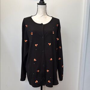Quacker Factory Black Cardigan with Candy Corn Accents